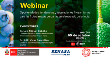 (Webinar Gratuito) SENASA: Oportunidades comerciales para frutas frescas peruanas en el mercado de la India
