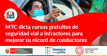 Cursos virtual gratis de Seguridad Vial del Ministerio de Transportes(MTC) para mejorar record de conductores
