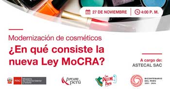 Webinar online gratis"Modernización de cosméticos ¿En qué consiste la nueva Ley MoCRA?" de PromPerú