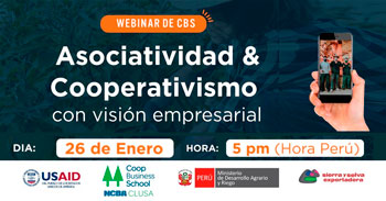 Webinar  CBS online Asociatividad y Cooperativismo con Visión Empresarial de Sierra y Selva Exportadora