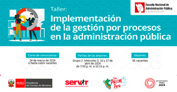 Taller online gratis "Implementación de la gestión por procesos en la administración pública" de la ENAP