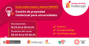 Curso online gratis con certificado sobre Gestión de Propiedad Intelectual​ para universidades de INDECOPI