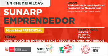 Charla presencial gratis "Constitución de empresas y sacs - requisitos para inscribirlos" de la SUNARP