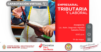 Capacitación online gratis "Empresarial tributaria y laboral" DRTPE de San Martín