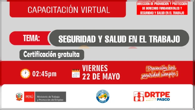  Capacitación online Gratis - "Seguridad y Salud en el Trabajo" Dirección Regional de Trabajo - Pasco