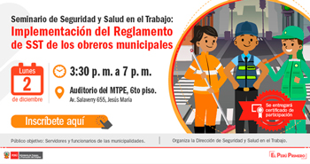 (Seminario) MINTRA: Implementación del Reglamento de SST de los Obreros Municipales (Seminario) MINTRA: Implementación del Reglamento de SST de los Obreros Municipales