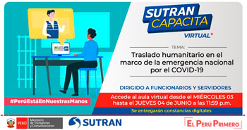 Sutran Capacita brindará capacitación virtual sobre Traslado humanitario en el marco de la emergencia nacional COVID-19