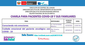 (Charlas Virtuales Gratuitos) INEN: Para Pacientes covid-19 y sus familiares
