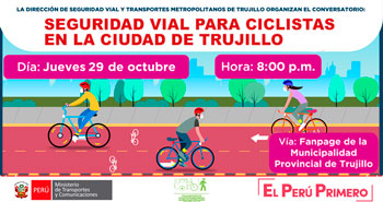 (Conversatorio Virtual Gratuito) MTC: Seguridad vial para ciclistas en la ciudad de Trujillo