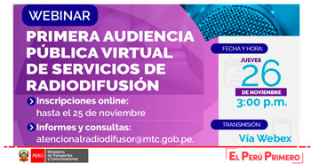 (Webinar Gratuito) MTC: Primera Audiencia Pública Virtual de servicios de Rediodifusión