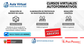 Instituto Nacional de Salud ofrece 3 Cursos Virtuales Autoformativos