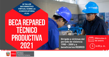 (Taller Informativo Virtual) MINJUS: Beca Repared Técnico Productiva 2021