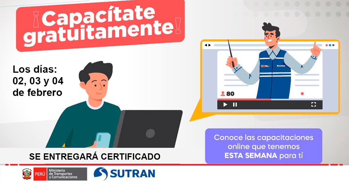 SUTRAN Ofrece charlas y talleres on line en seguridad vial y el Marco Regulador del Transporte Terrestre