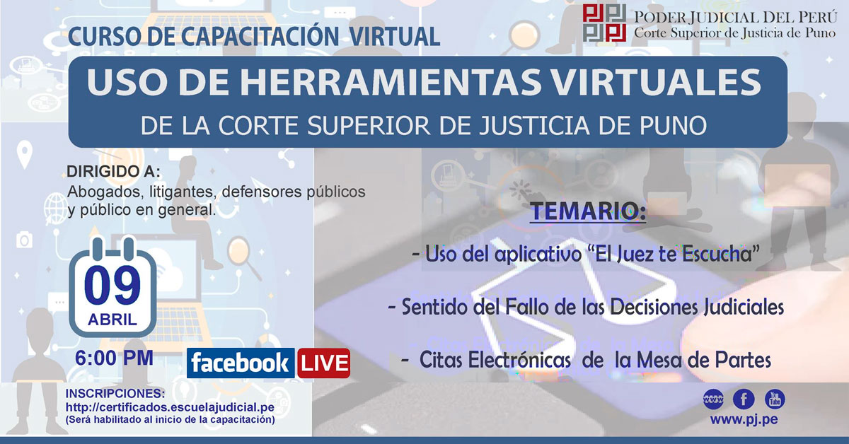 Capacitación Virtual Gratuita: Uso de herramientas virtuales de la Corte Superior de Justicia de Puno