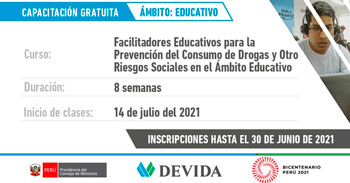 (Capacitación Gratuita) DEVIDA: Facilitadores Educativos para la Prevención del Consumo de Drogas