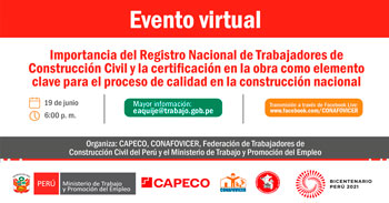 Evento virtual sobre la Importancia del Registro Nacional de Trabajadores de Construcción Civil
