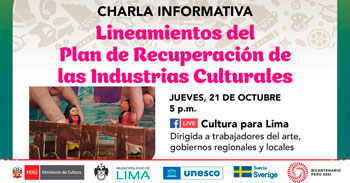Charla Virtual Gratuita respecto a los Lineamientos del Plan de Recuperación de las Industrias Culturales