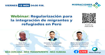 (Webinar Gratuito) MIGRACIONES: Regularización para la integración de migrantes y refugiados en Perú