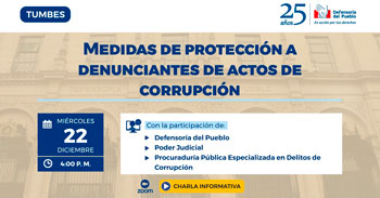 (Charla Virtual Gratuita) DEFENSORIA: Medidas de protección a denunciantes de actos de corrupción