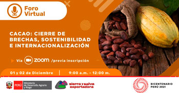Foro Virtual respecto al cierre de brechas, sostenibilidad e internacionalización del Cacao