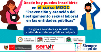 (Curso Virtual Gratuito) SERVIR: Prevención y la atención del hostigamiento sexual laboral en el Estado