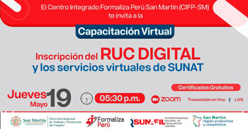 Capacitación virtual gratuita sobre inscripción al Ruc digital y los servicios digitales de la Sunat
