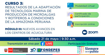 (Curso Gratuito) FONDEPES: Adaptación de tecnología marina de producción de microalgas a condiciones de la amazonia