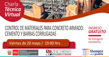 (Charla Virtual Gratuita) SENCICO: Control de materiales para concreto armado, cemento y barras corrugadas