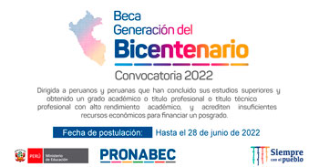 Pronabec lanza Beca Generación del Bicentenario 2022 para estudiar una maestría o doctorado en el extranjero