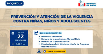 (Charla Virtual Gratuita) DEFENSORIA: Prevención y atención de la violencia contra niñas, niños y adolescentes