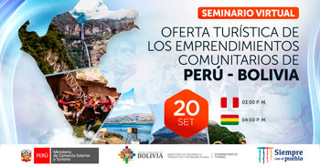 Seminario virtual gratuito sobre la oferta turística de los emprendimientos comunitarios de Perú - Bolivia