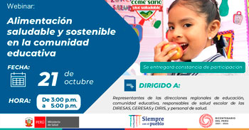 (Webinar Gratuito) MINSA: Alimentación saludable y sostenible en la comunidad educativa
