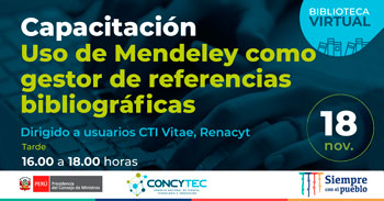 (Capacitación Virtual) CONCYTEC: Uso de Mendeley como gestor de referencias bibliográficas