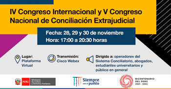 Ministerio de Justicia desarrollará IV Congreso Internacional y V Congreso Nacional de Conciliación Extrajudicial