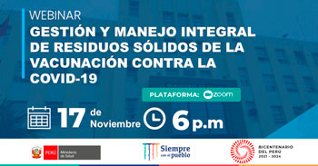Webinar gratuito respecto a la gestión y manejo integral de residuos sólidos de la vacunación contra la covid-19