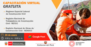 Capacitación online gratuita sobre el Régimen especial laboral de construcción civil, RETCC, RENOCC