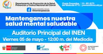 Charla Semipresencialgratis "Mantengamos nuestra salud mental saludable" de INEN