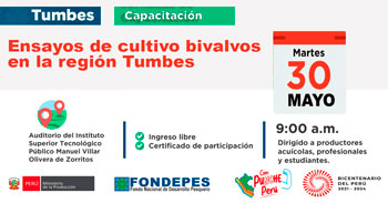 Curso presencial "Ensayos de cultivo bivalvos en la región Tumbes"  de FONDEPES