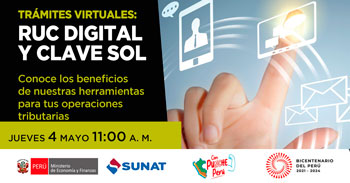 SUNAT en vivo  "Trámites virtuales: RUC digital y CLAVE SOL" 