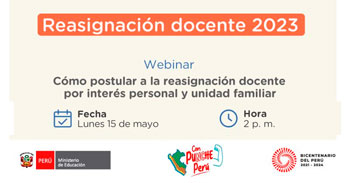 Webinar online gratis "Cómo postular a la reasignación docente 2023" del MINEDU