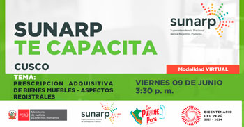 Charla online gratis "Prescripción adquisitiva de bienes muebles - aspectos registrales"  de la SUNARP