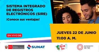 Evento online gratis "¿Qué es el Sistema Integrado de Registros Electrónicos?" de la SUNAT