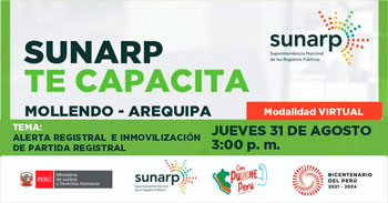Charla online gratis "Alerta registral y la inmovilización de partida registral" de la SUNARP