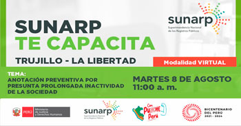 Charla online gratis "La anotación preventiva por presunta prolongada inactividad de la sociedad" de la SUNARP