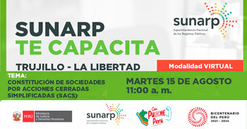 Charla online gratis "Constitución de Sociedad por Acción Cerrada Simplificada (SACS)"  de la SUNARP