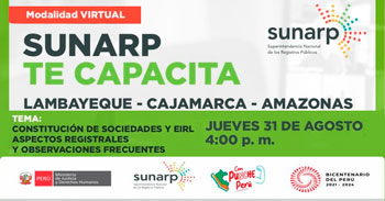 Charla online gratis "Constitución de sociedades y EIRL - Aspectos registrales"  de la SUNARP