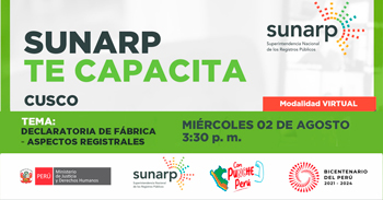Charla online gratis "Declaratoria de fabrica - aspectos registrales" de la SUNARP