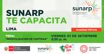 Charla online gratis "Inmovilización de partidas" de la SUNARP