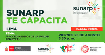 Charla online gratis "Procedimientos de la unidad registral"  de la SUNARP