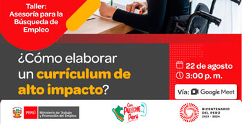 Taller online gratis  "¿Cómo elaborar un curriculum de alto impacto?" del (MTPE)